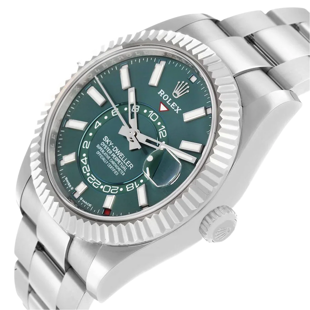 Sky-Dweller 42mm Steel White Gold Green Dial Mens Watch 336934