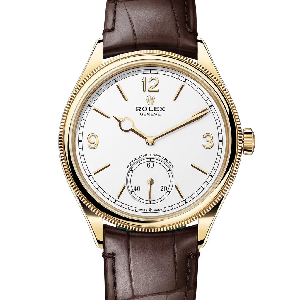 Perpetual 1908 39mm Yellow Gold White Dial Brown Alligator Leather Strap m52508-0006