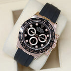 Daytona 40mm Rose Gold Black Diamond Dial Oysterflex Rubber Strap M116515LN-0057
