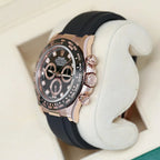 Daytona 40mm Rose Gold Black Diamond Dial Oysterflex Rubber Strap M116515LN-0057
