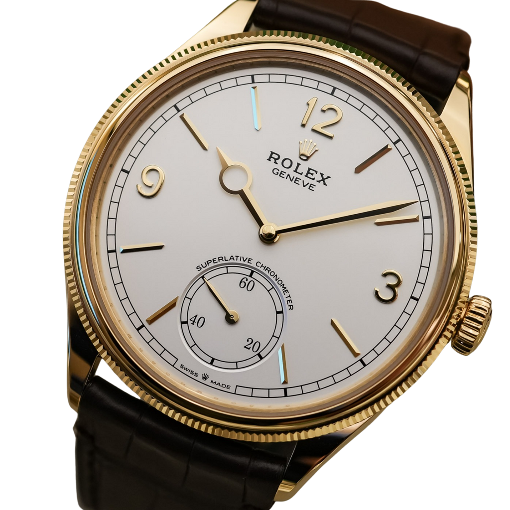 Perpetual 1908 39mm Yellow Gold White Dial Brown Alligator Leather Strap m52508-0006
