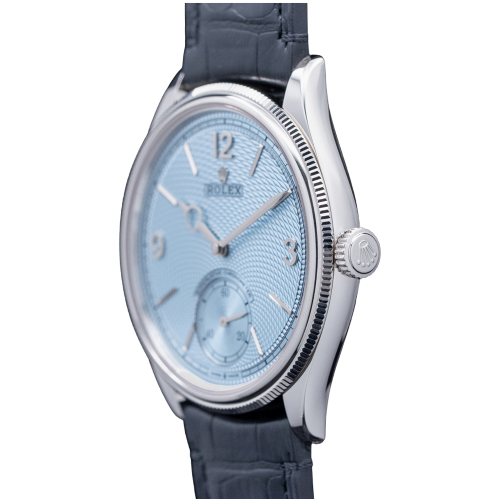 Perpetual 1908 39mm White Gold Platinum Ice Blue Dial Black Alligator Leather Strap m52506-0003