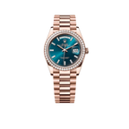 Day-Date 36mm 128345RBR Rose Gold Diamond Bezel Blue-Green Baguette Marker Dial