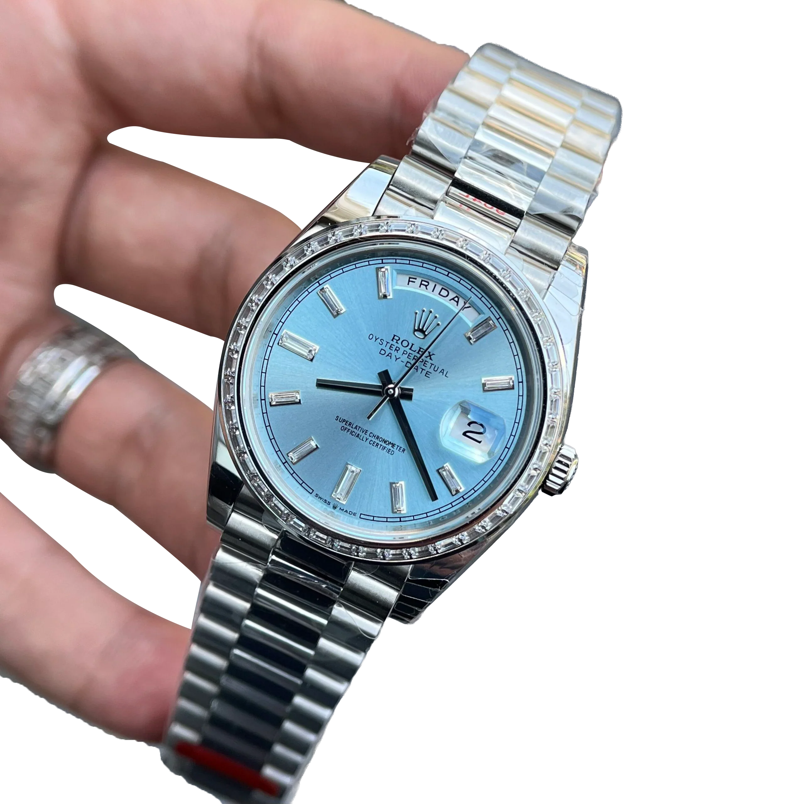 Day-Date 40mm Ice Blue Dial Baguette Set Bezel 228396TBR