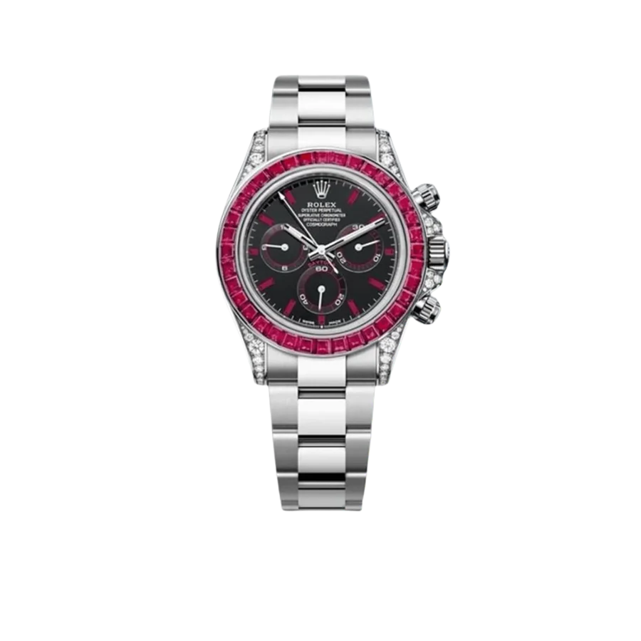 Daytona 126599TRU White Gold Diamond Black Dial Ruby Bezel