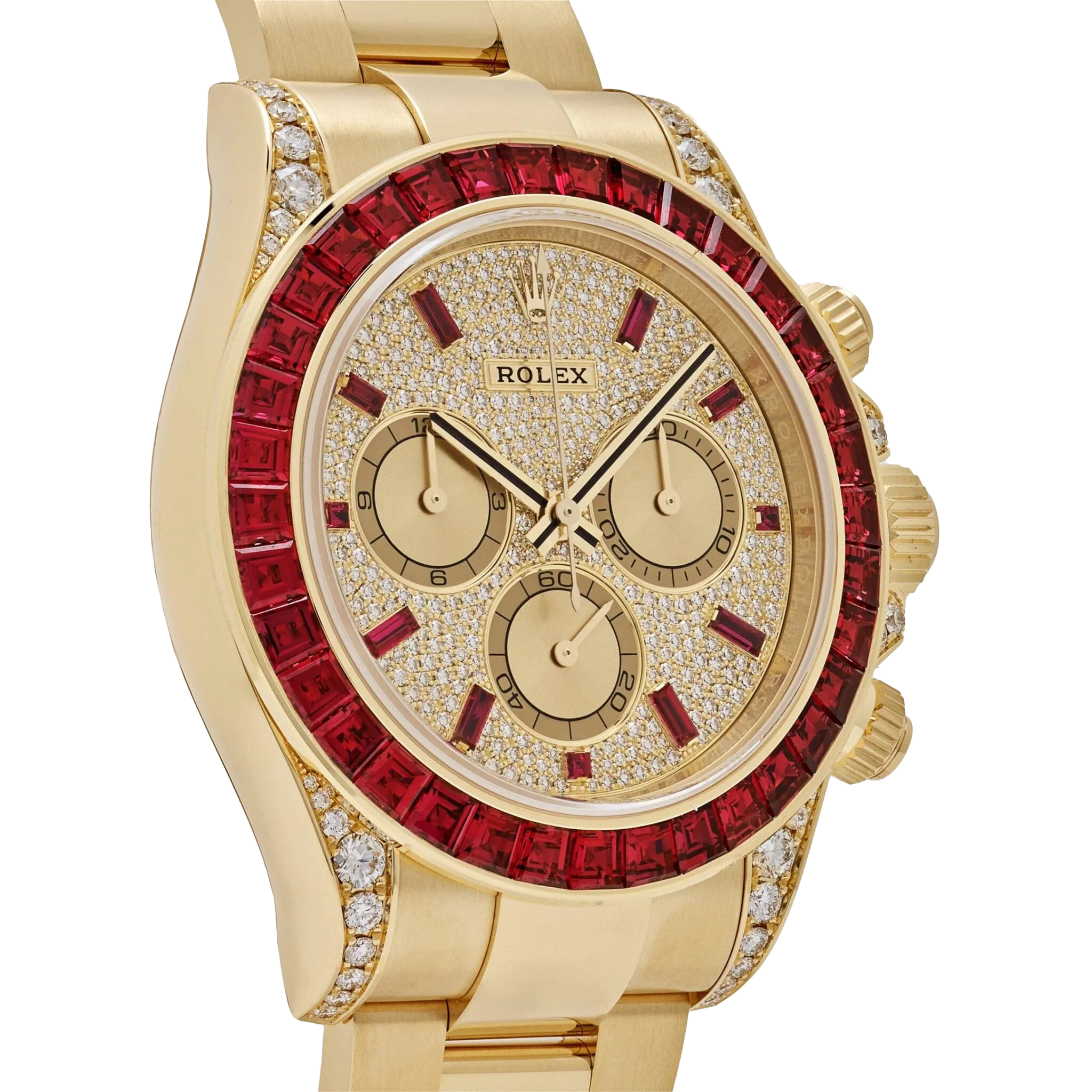 Daytona 126598TRU Yellow Gold Ruby Bezel Diamond Pave Dial