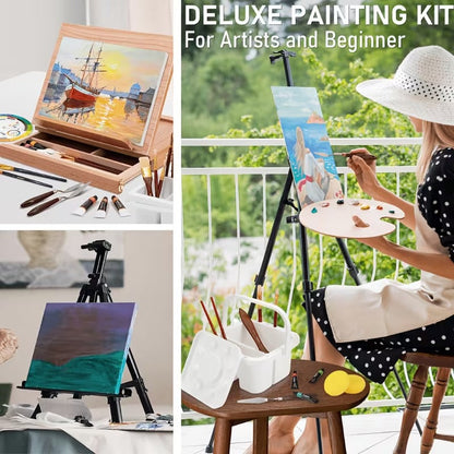 158pcs Deluxe Large Painting Kit with Metal And Solid Beech Wood Easel
