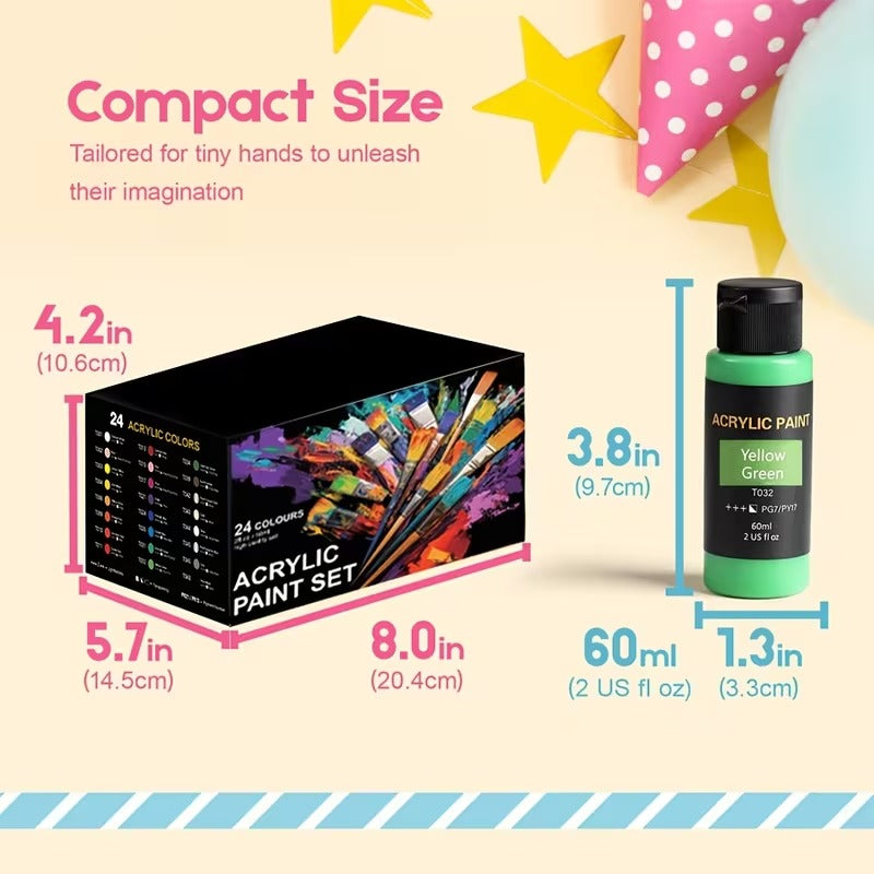 24 Colors Acrylic Paint Set with 12 Art Brushes