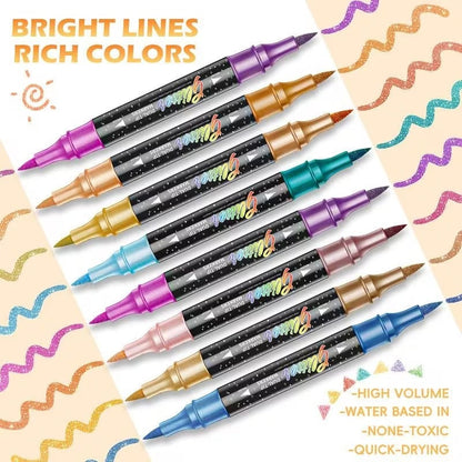 12pcs Dual-Tip Dual-Color Glitter Brush Pen