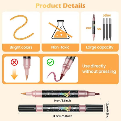12pcs Dual-Tip Dual-Color Glitter Brush Pen