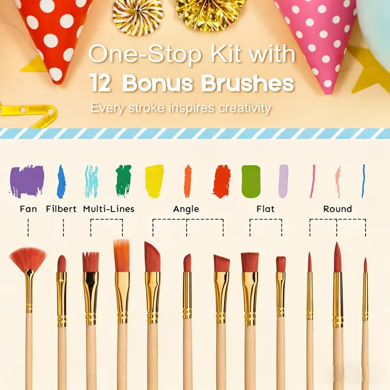 24 Colors Acrylic Paint Set with 12 Art Brushes