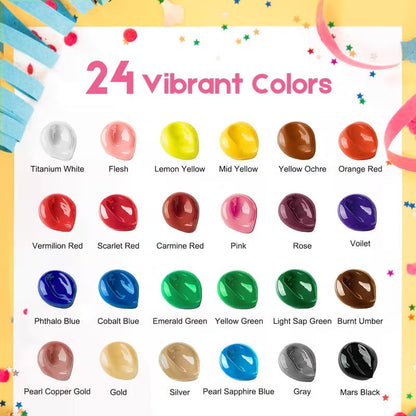 24 Colors Acrylic Paint Set with 12 Art Brushes