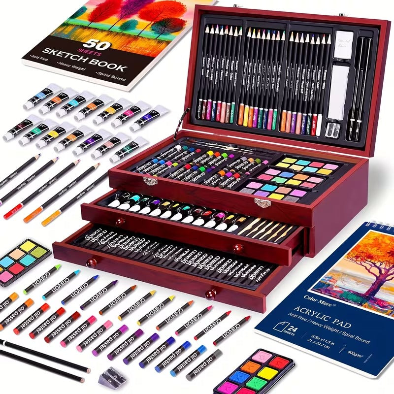 175pcs Deluxe Art Set With 2 Drawing Pads