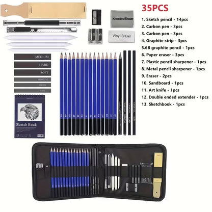 35pcs Professional Drawing Pencil & Charcoal Art Supplies