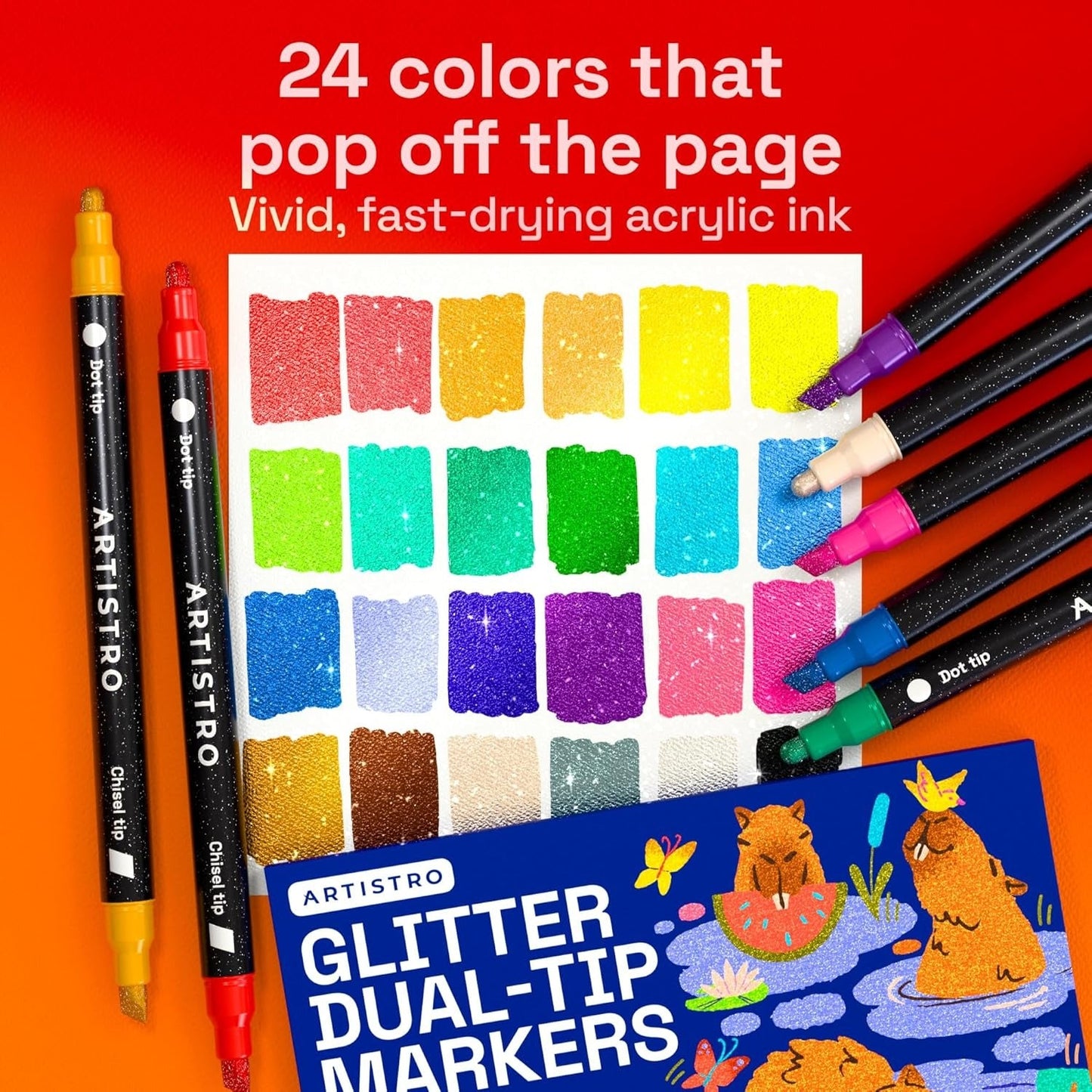 Achiver 24 Shimmering Glitter Dual-Tip Paint Pens