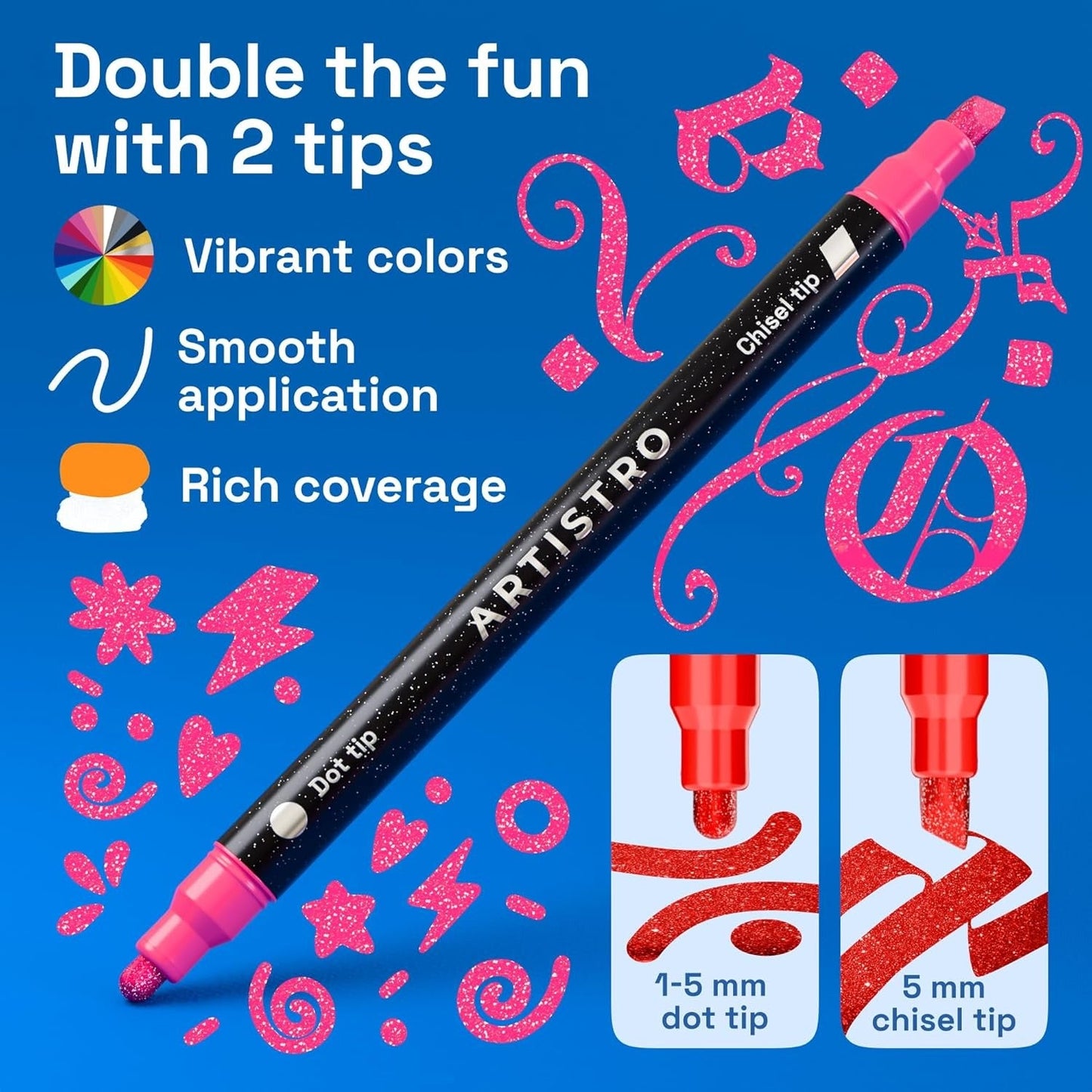 Achiver 24 Shimmering Glitter Dual-Tip Paint Pens