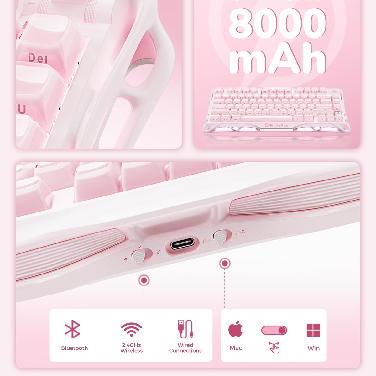 GravaStar Mercury K1 75% Pink Wireless Keyboard