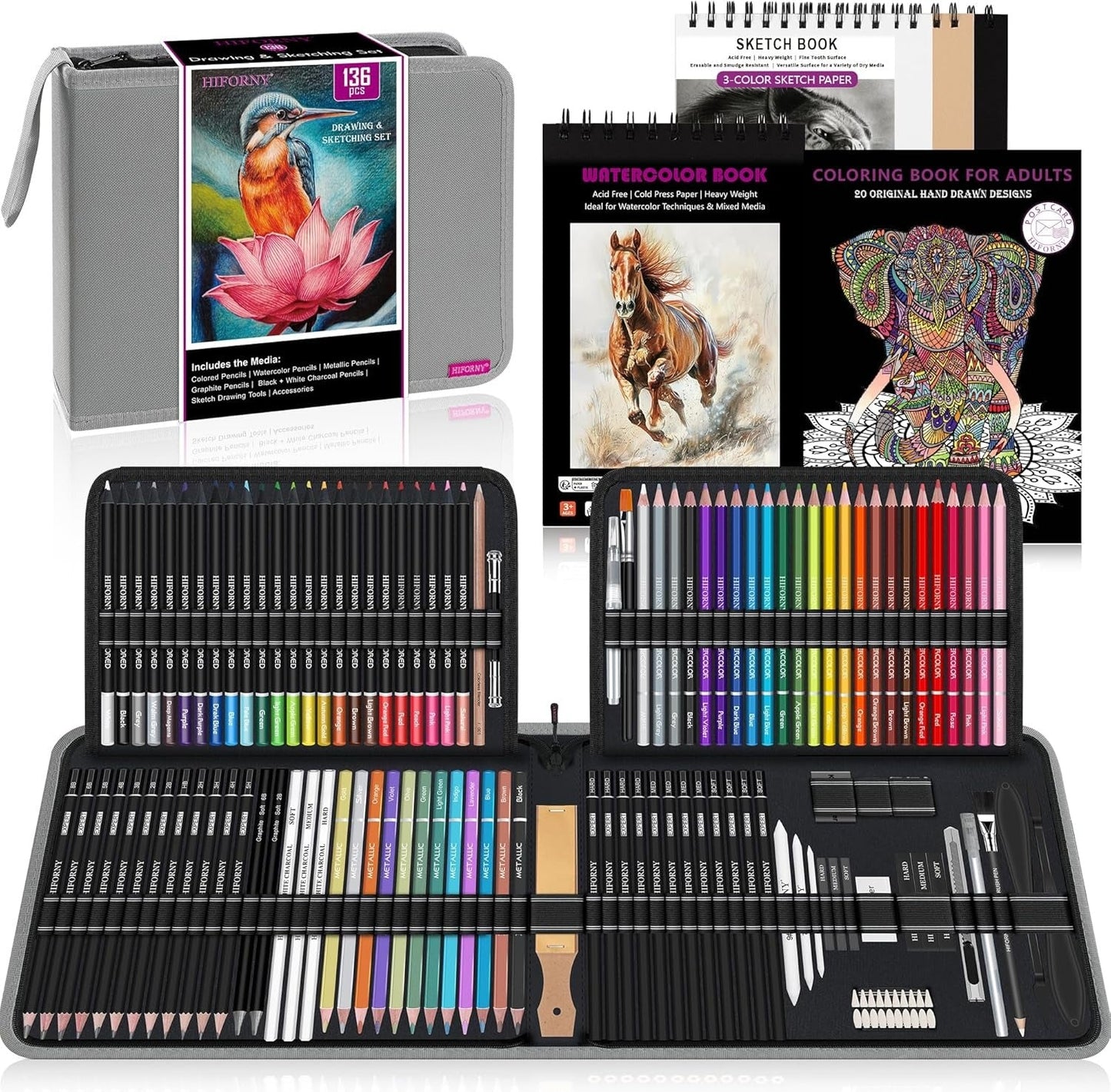 SOLZERY 136 PCS Drawing & Sketching Set