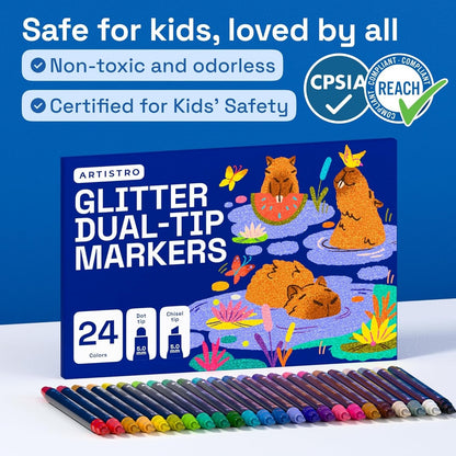 Achiver 24 Shimmering Glitter Dual-Tip Paint Pens