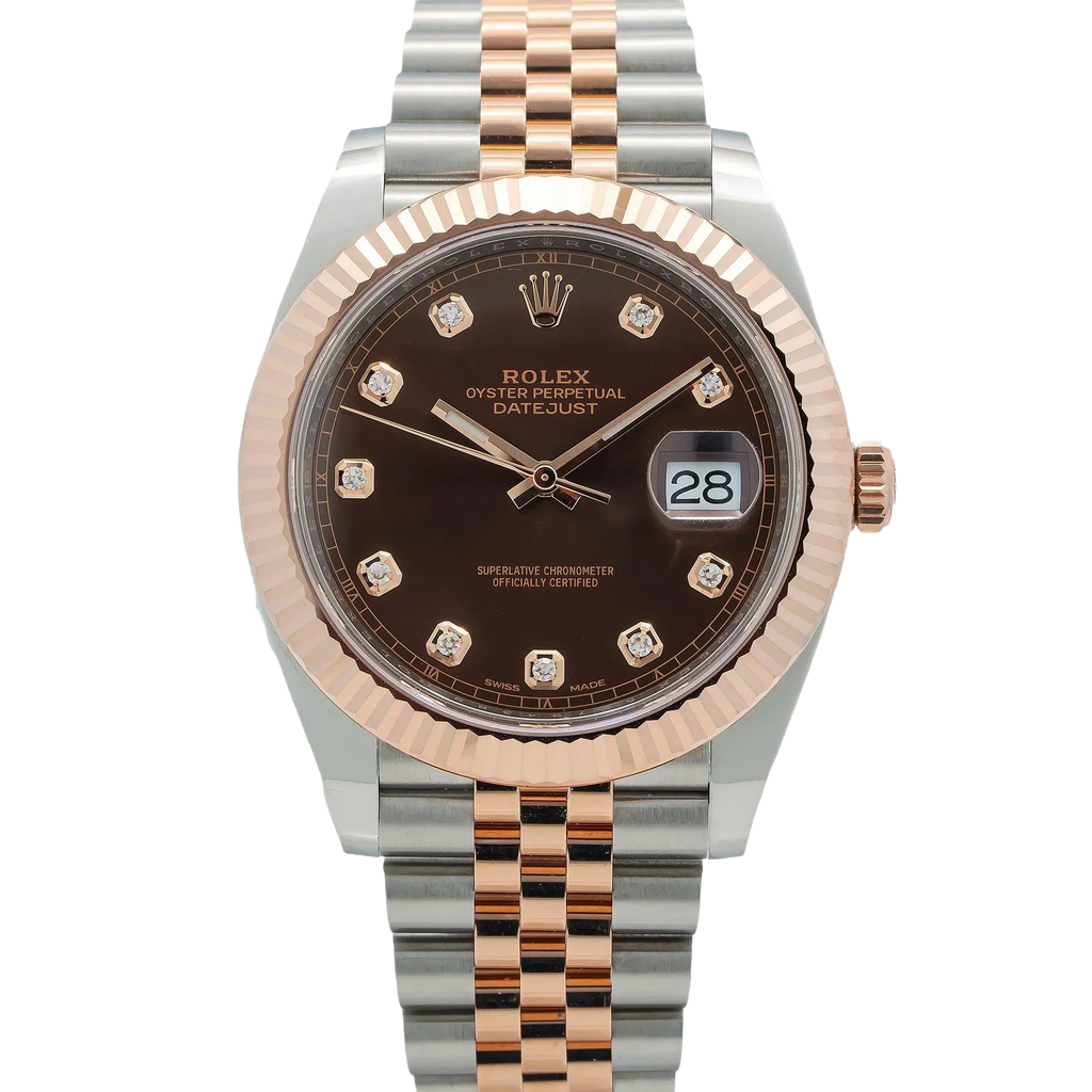 Datejust 41MM 126331 Chocolate Diamond Dial Fluted Bezel Two Tone Rose Gold Jubilee Bracelet