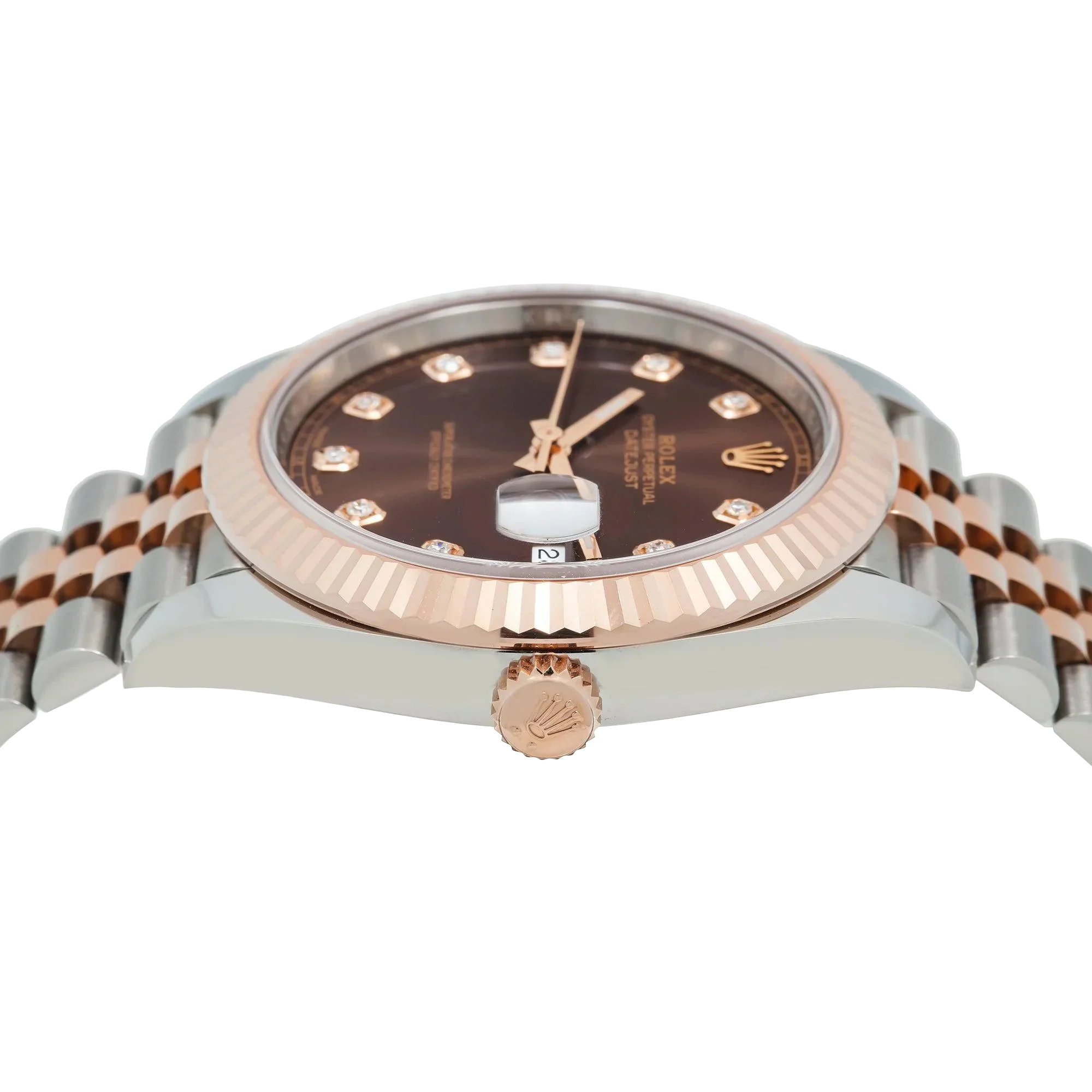 Datejust 41MM 126331 Chocolate Diamond Dial Fluted Bezel Two Tone Rose Gold Jubilee Bracelet
