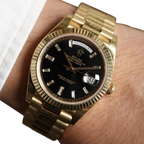 President Day-Date 40mm Black Dial Yellow Gold Diamond Mens Watch 228238