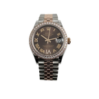Lady-Datejust 31mm 278381RBR Stainless Steel Rose Gold Brown Roman Numerals Diamond Dial Diamond Bezel Jubilee