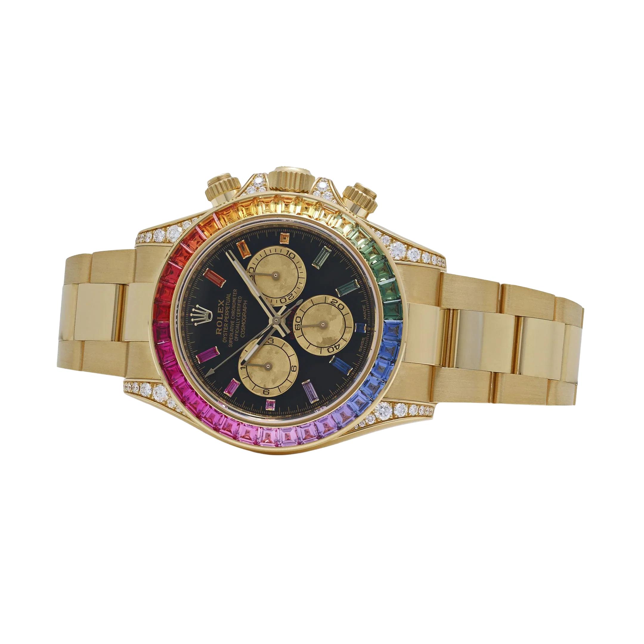 Daytona 126598RBOW 40mm Rainbow Yellow Gold Black Dial Sapphire Bezel