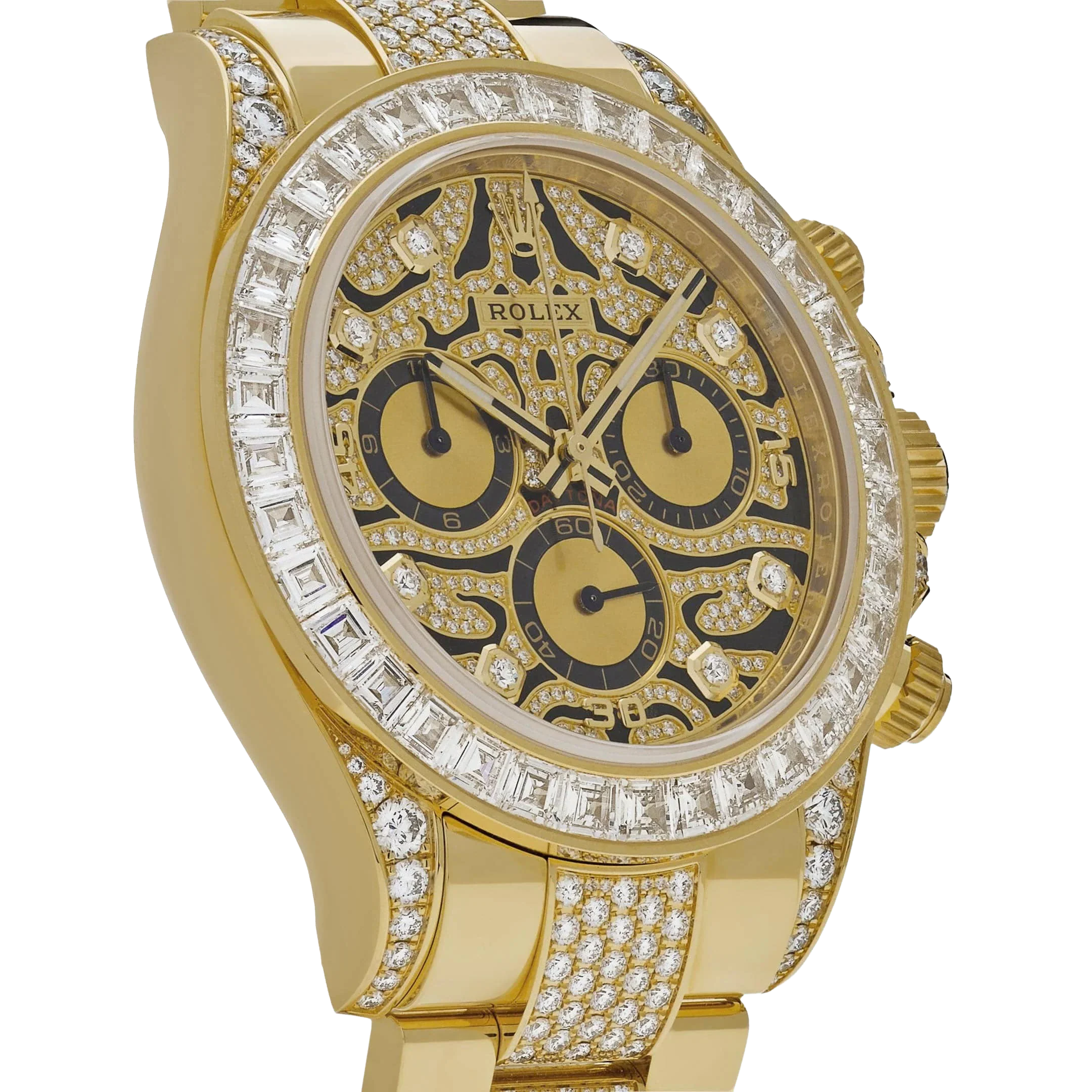 Daytona Eye of the Tiger 116598TBR Yellow Gold Diamond Dial with Diamond Bracelet (Super Clone)