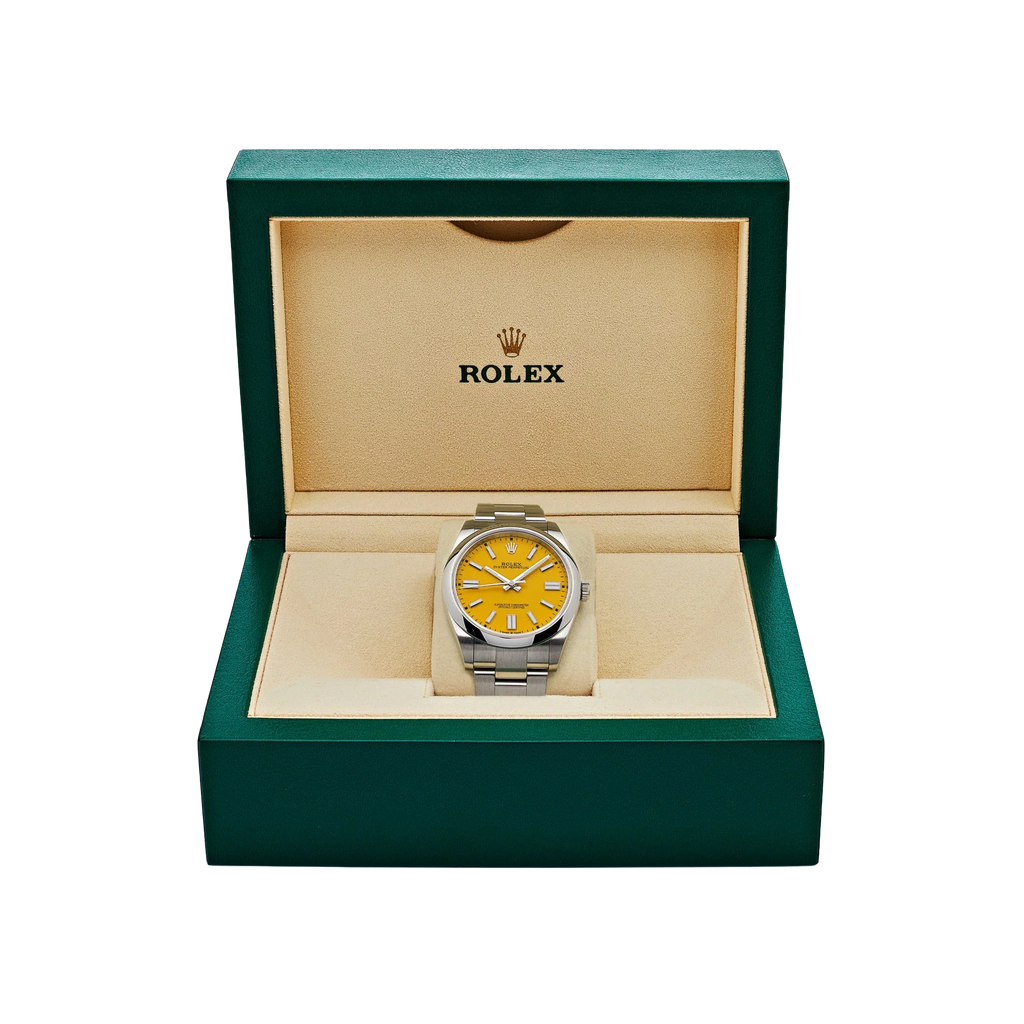 Oyster Perpetual 41mm Stainless Steel Yellow Dial Men Watch 124300-0004