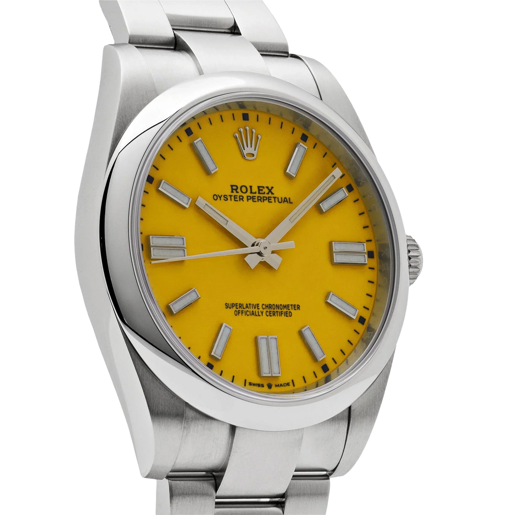 Oyster Perpetual 41mm Stainless Steel Yellow Dial Men Watch 124300-0004