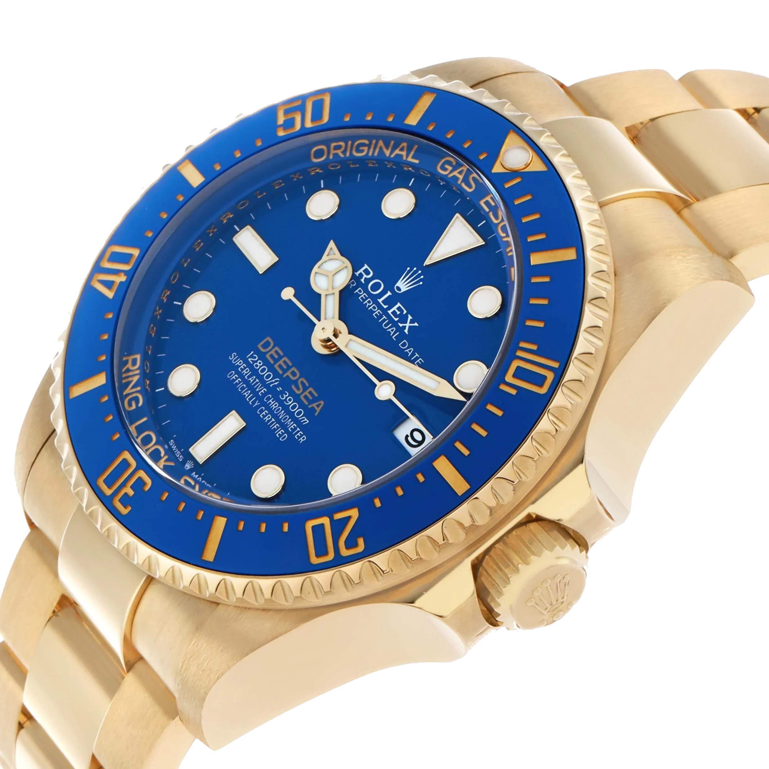 Seadweller Deepsea 44mm Yellow Gold Blue Dial Mens Watch 136668