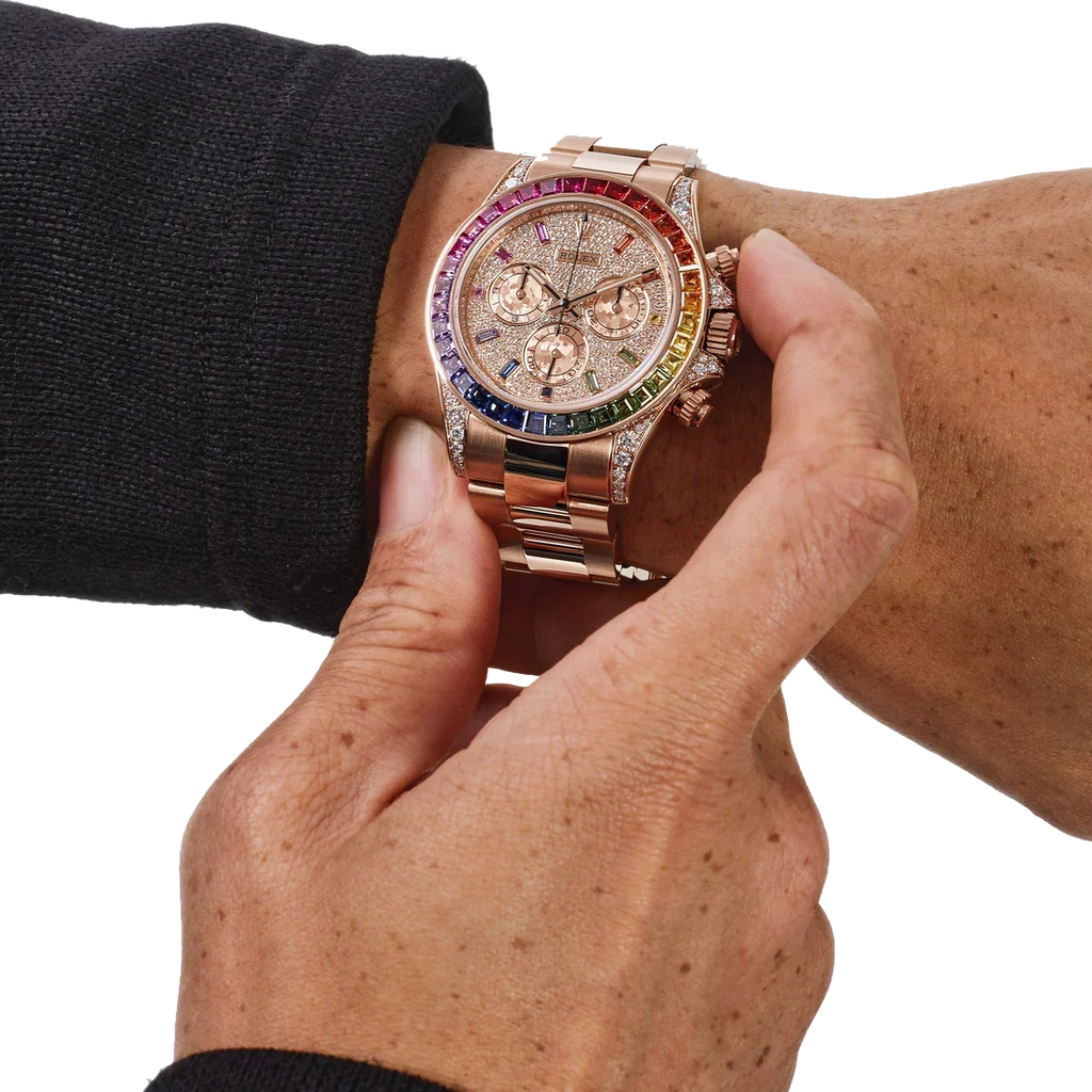 Daytona 116595RBOW Rainbow Rose Gold Pave Diamond Dial Sapphire Bezel