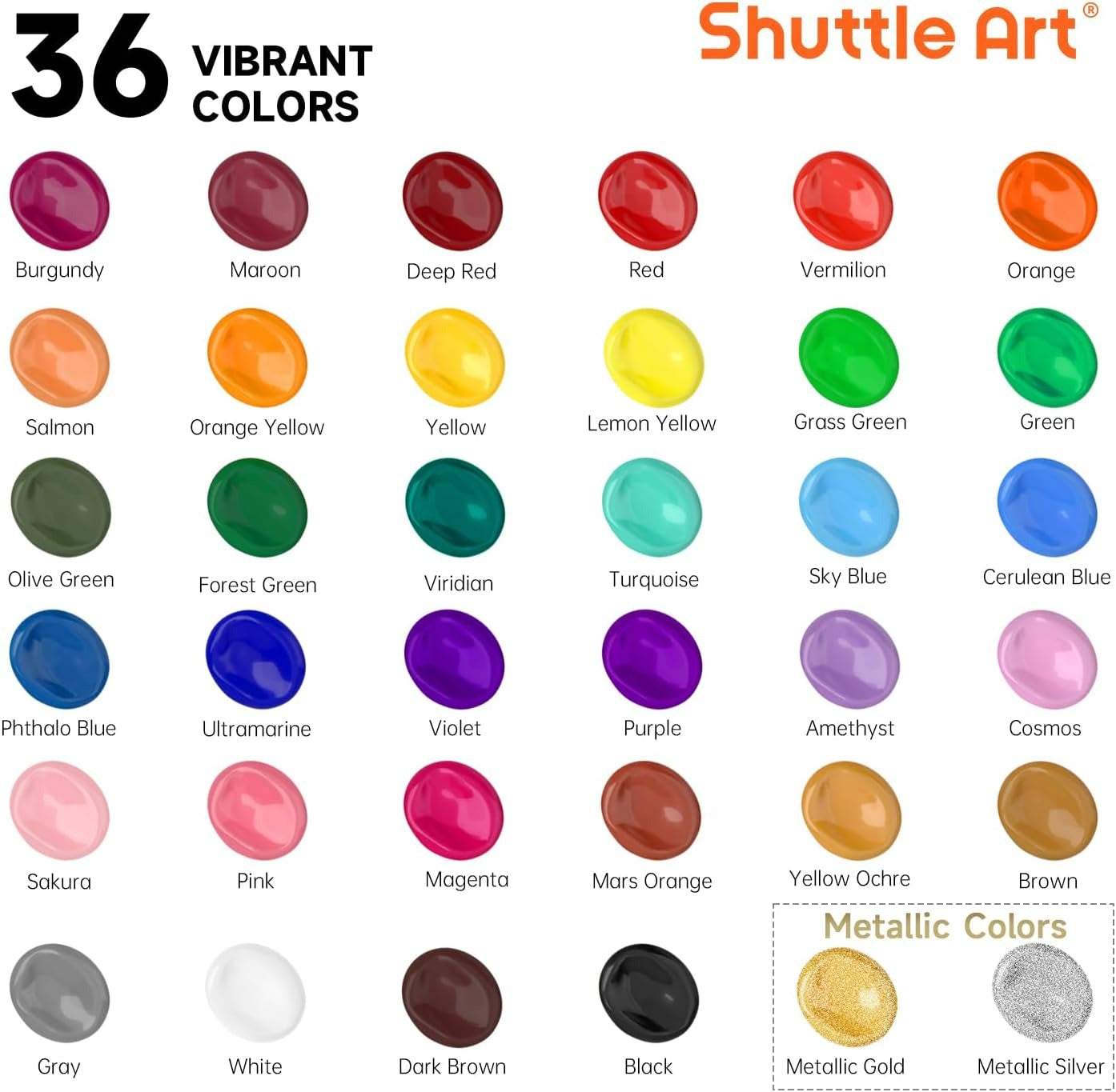 36 Colors Acrylic Paint Set with Brushes & Palette