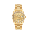 President Day-Date 36mm Yellow Gold Diamond Bezel Mens Watch 118348